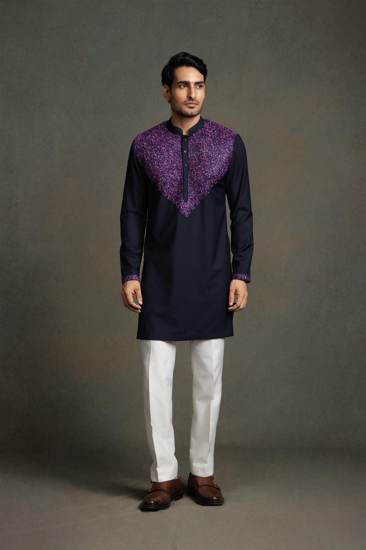 NAVY BLUE GLASS WORK EMBROIDERY KURTA SET