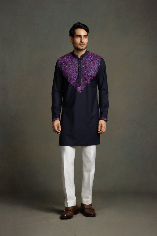 NAVY BLUE GLASS WORK EMBROIDERY KURTA SET