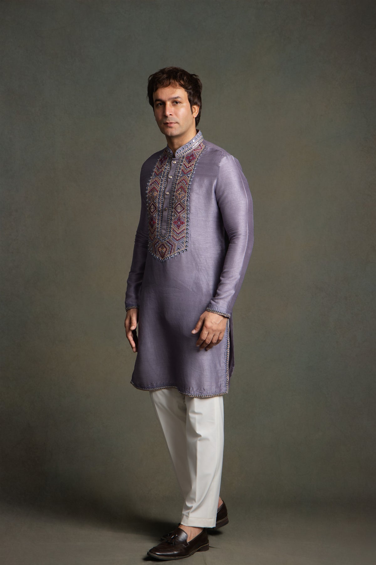 PURPLE  MIRROR EMBROIDERY KURTA SET