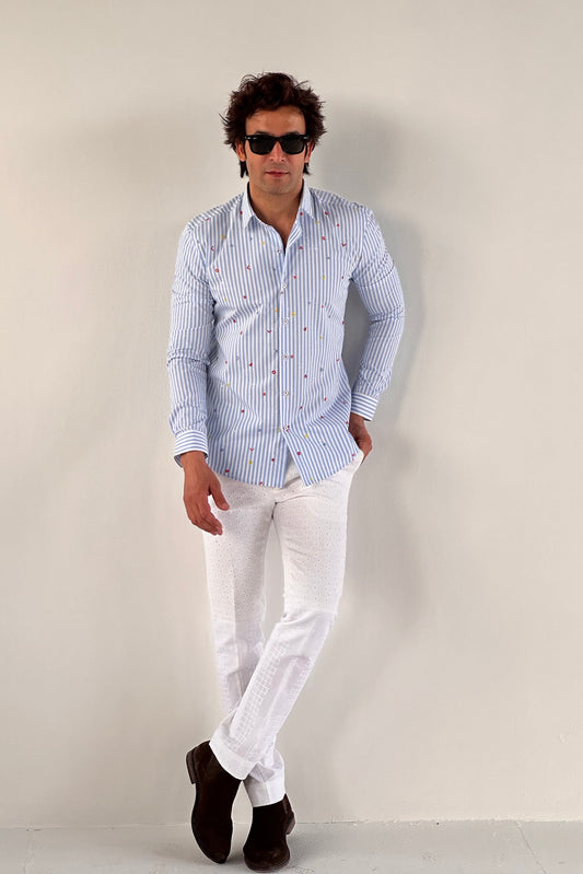 STRIPS COTTON SHIRT WITH SMALL MOTIFS