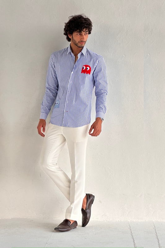 STRIPS COTTON SHIRT WITH SMALL MOTIFS