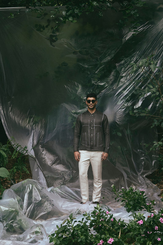 DARK BROWN BOMBER LINEN JACKET
