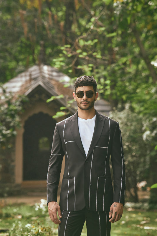 BLACK CASUAL LINEN   SUIT SET