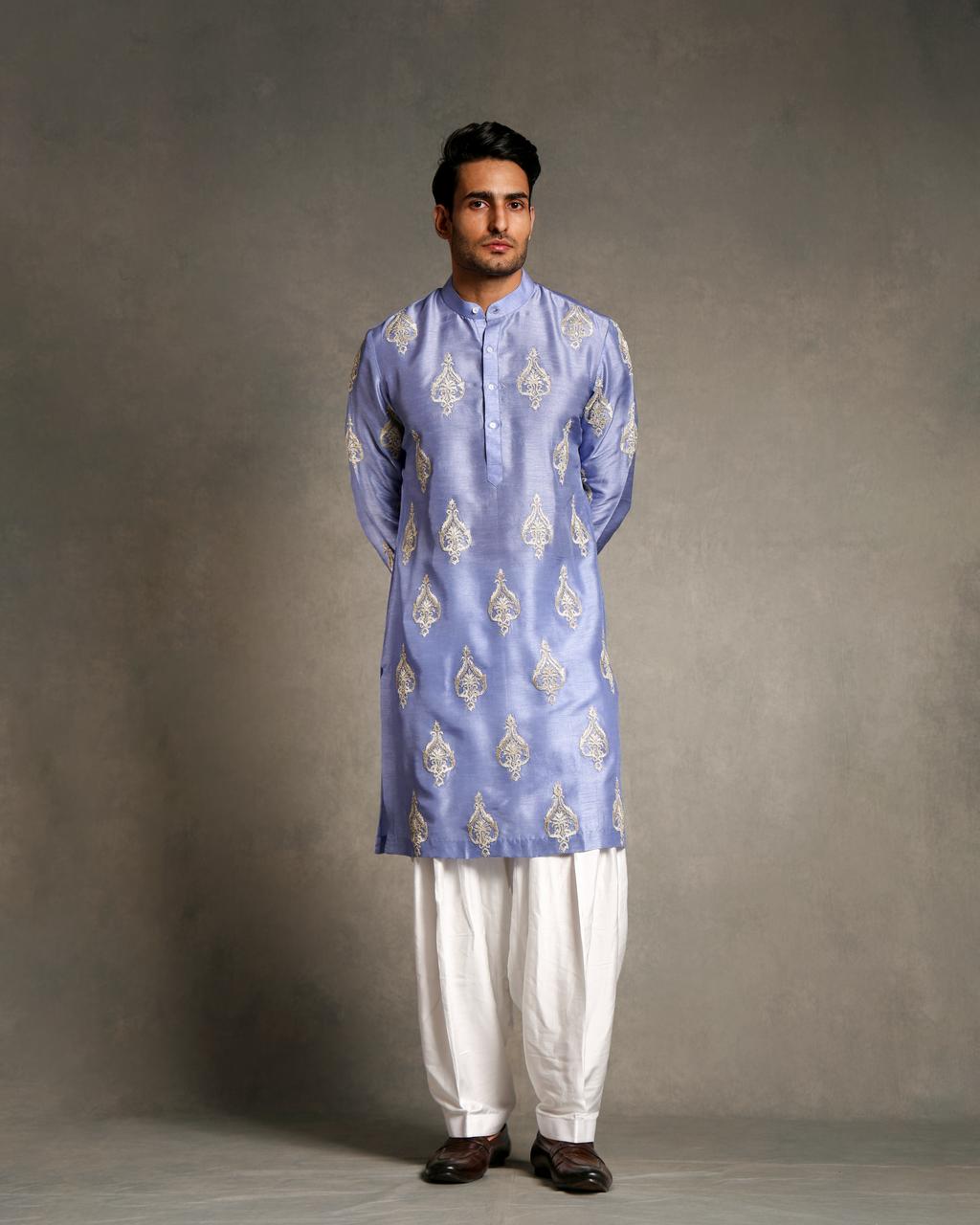 LAVENDER SILK EMBROIDERY KURTA SET