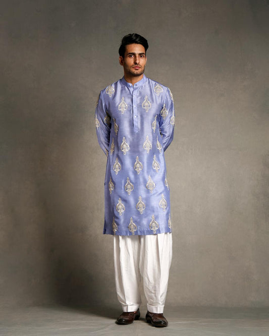 LAVENDER SILK EMBROIDERY KURTA SET