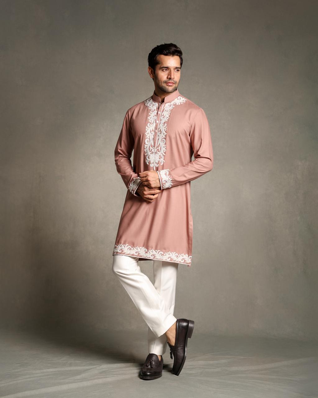 PEACH THREAD EMBROIDERY KURTA SET