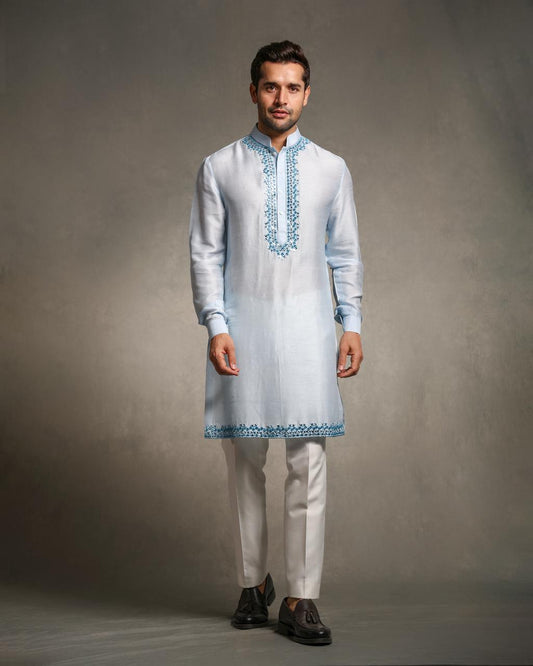 SKY BLUE SILK OMBRE KURTA SET