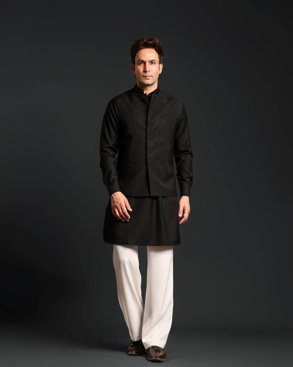 BLACK NEHRU JACKET KURTA SET