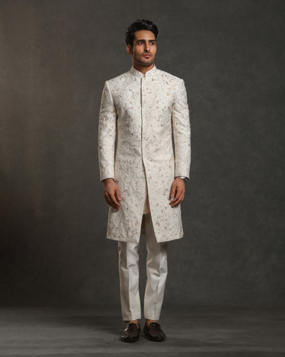 IVORY THREAD WITH BREAD EMBROIDERY SHERWANI