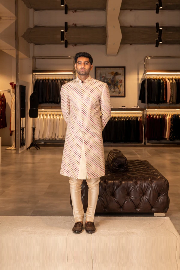 BEIGE MULTI COLOR EMBROIDERY SHERWANI