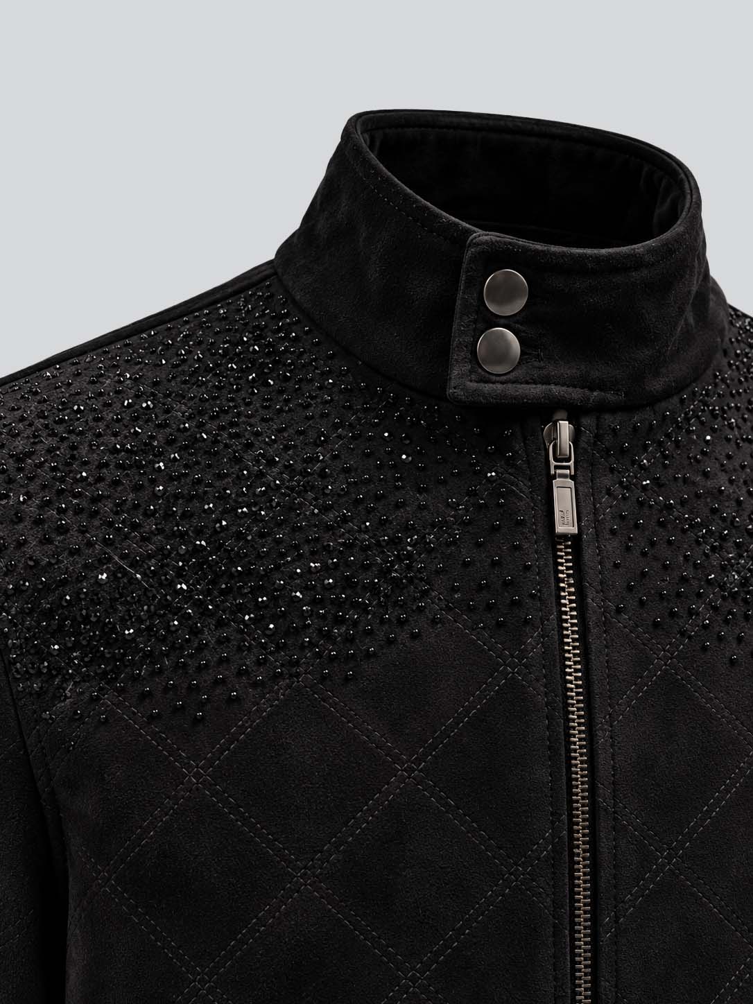 Black Suede Sequin Embellished Jacket