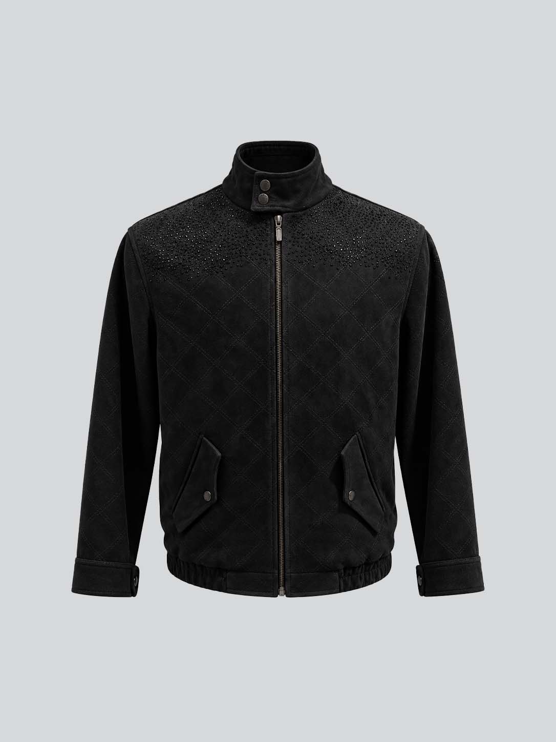 Black Suede Sequin Embellished Jacket