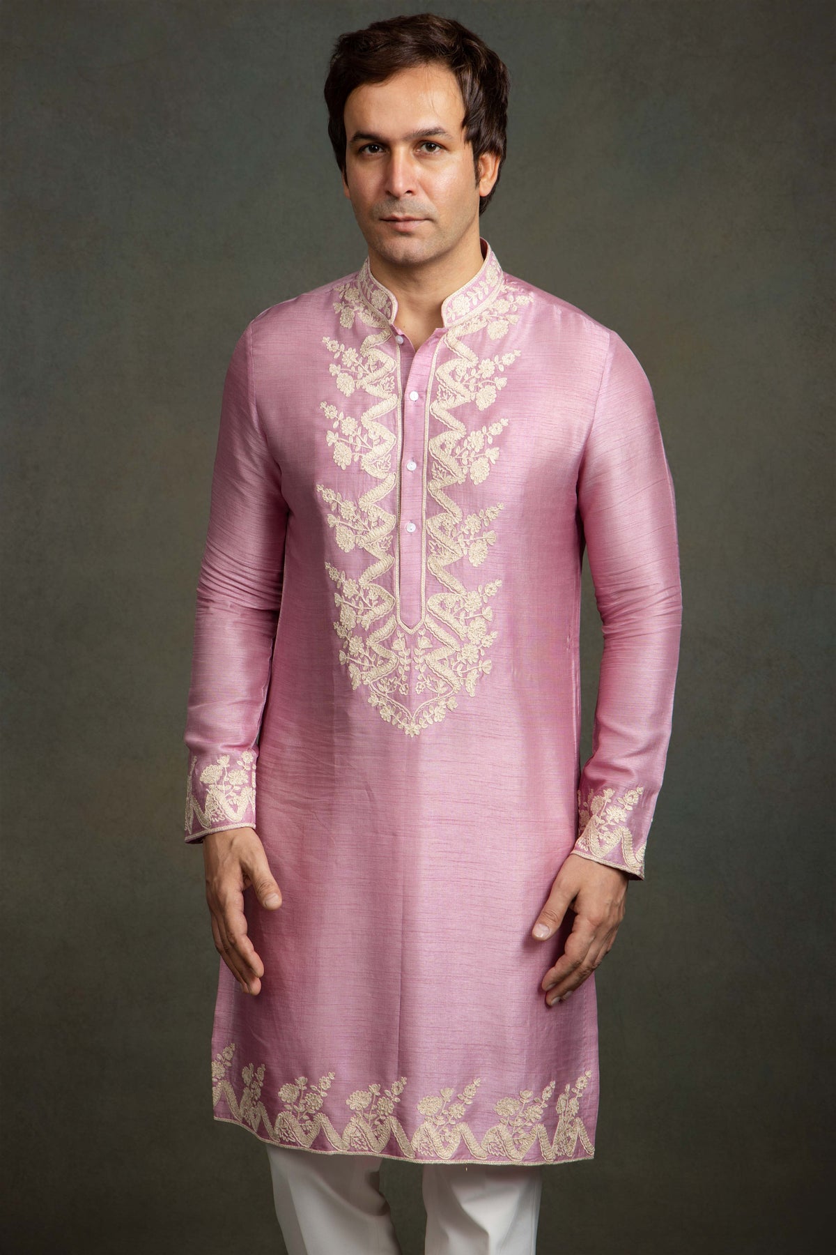 PINK GOLDEN THREAD EMBROIDERY  KURTA SET