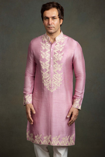 PINK GOLDEN THREAD EMBROIDERY  KURTA SET