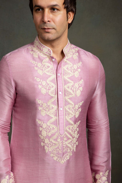 PINK GOLDEN THREAD EMBROIDERY  KURTA SET