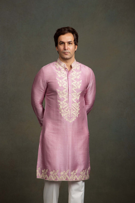 PINK GOLDEN THREAD EMBROIDERY  KURTA SET