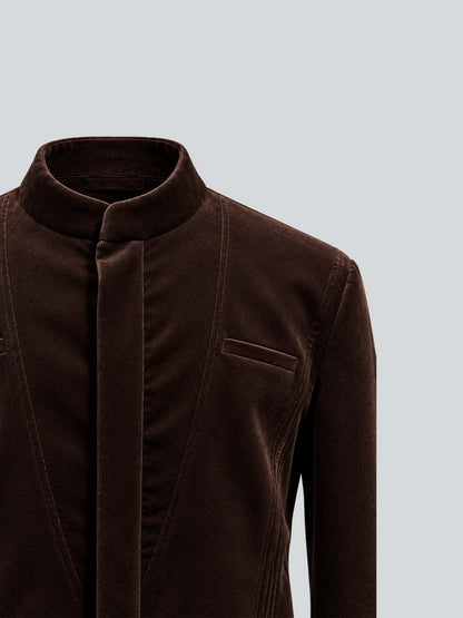 Brown Velvet Mandarin Collar Jacket