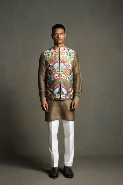 OMBRE MULTI COLOUR SILK  EMBROIDERY  NEHRU JACKET SET