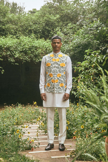 MULTI COLOUR SILK EMBROIDERY NEHRU JACKET SET