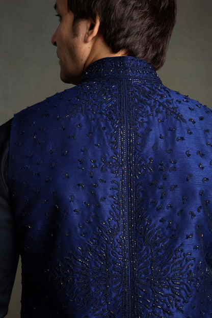 NAVY BLUE DORI EMBROIDERY NEHRU JACKET SET