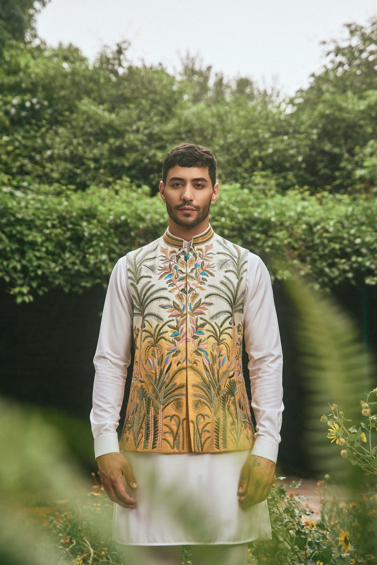 OMBRE MULTI COLOUR SILK  EMBROIDERY NEHRU JACKET SET