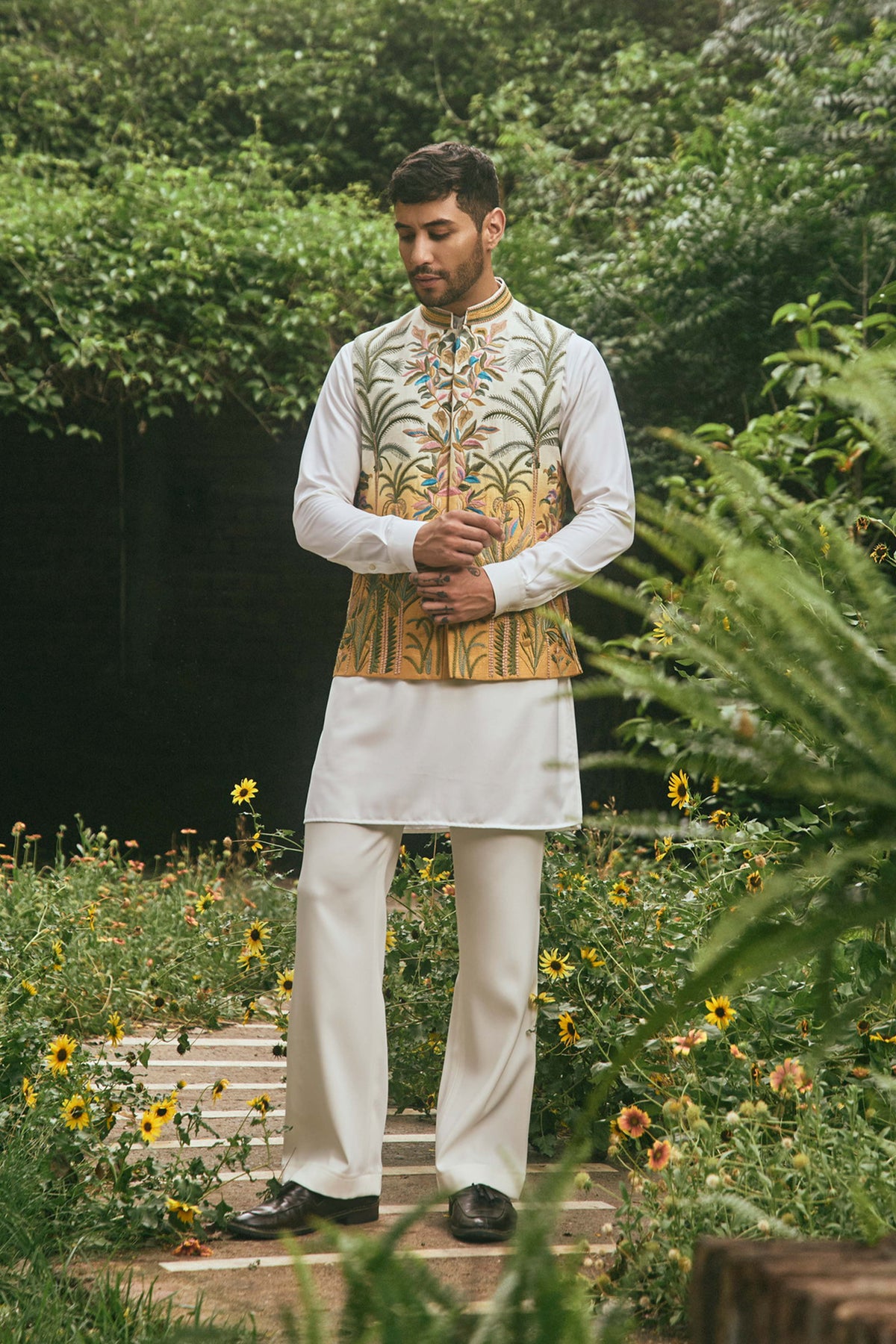 OMBRE MULTI COLOUR SILK  EMBROIDERY NEHRU JACKET SET