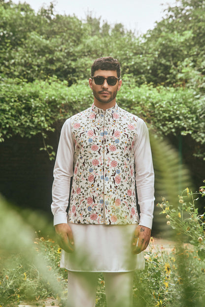 MULTI COLOUR SILK THREAD EMBROIDERY NEHRU JACKET SET