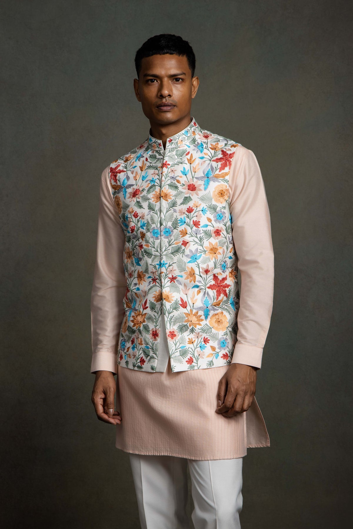 MULTI COLOUR SILK EMBROIDERY NEHRU JACKET SET