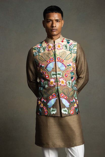 OMBRE MULTI COLOUR SILK  EMBROIDERY  NEHRU JACKET SET