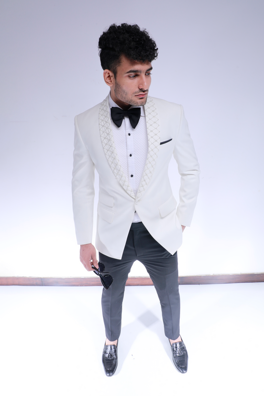 WHITE PEARL WITH GLASS WORK TUXEDO