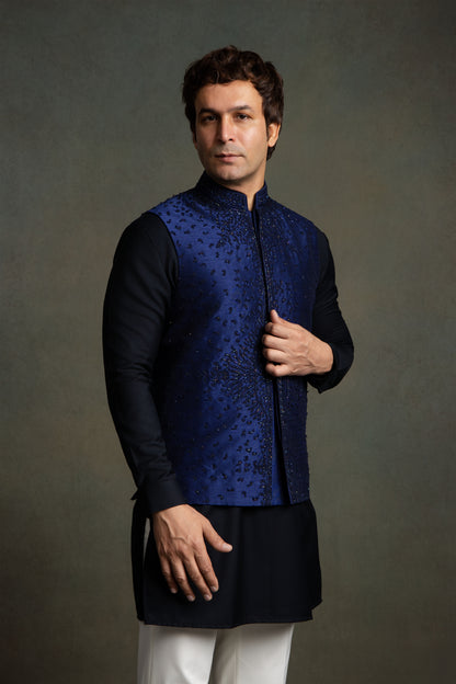 NAVY BLUE DORI EMBROIDERY NEHRU JACKET SET