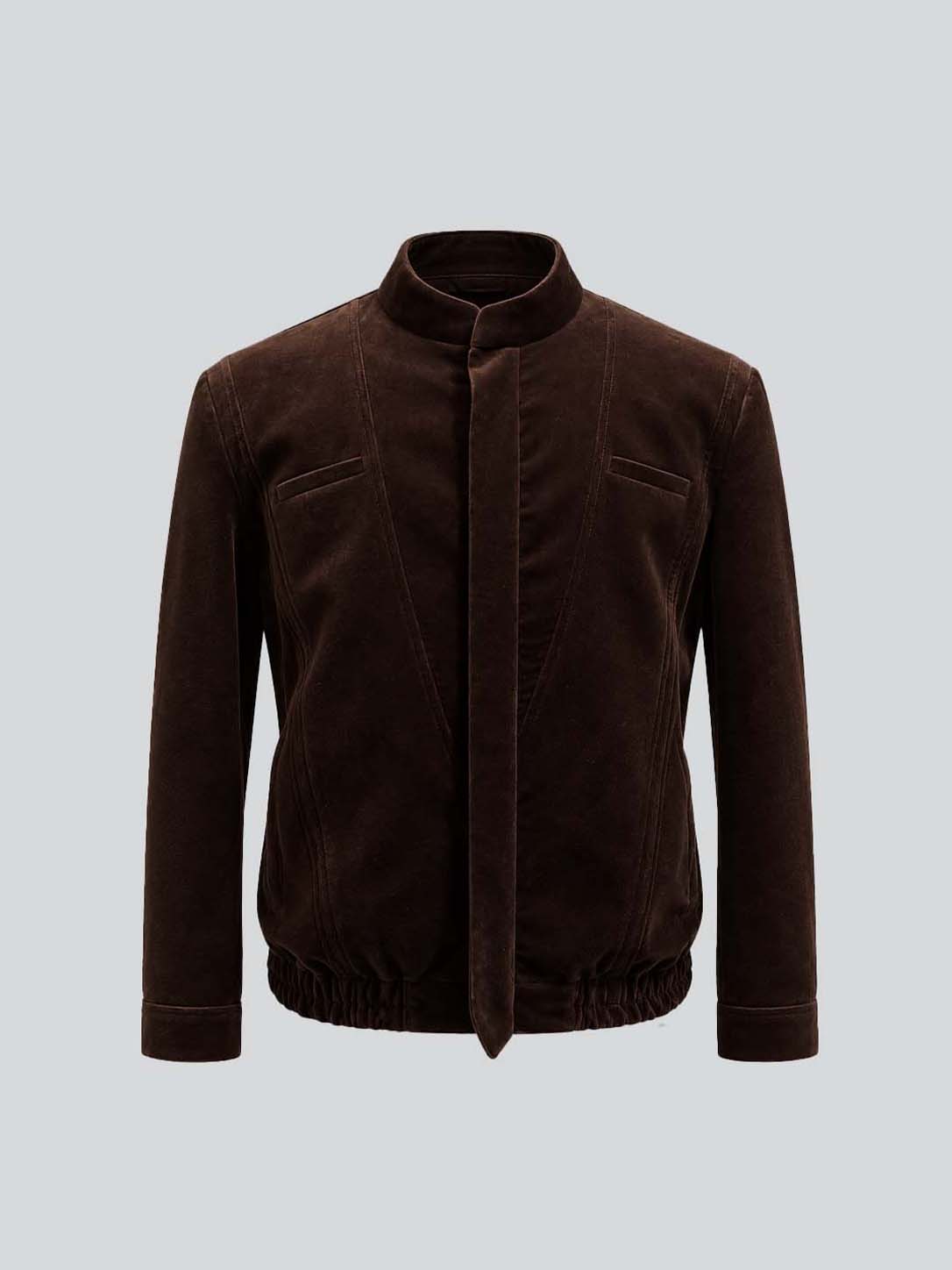 Brown Velvet Mandarin Collar Jacket