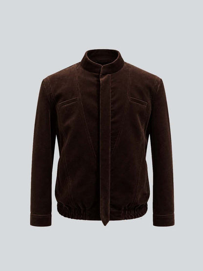 Brown Velvet Mandarin Collar Jacket