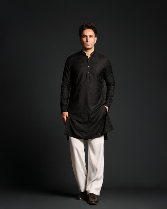 BLACK GLASS CUT WORK KURTA SET