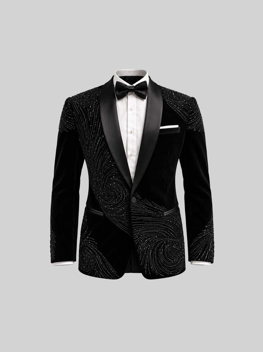 BLACK GLASS-CUT EMBROIDERY TUXEDO