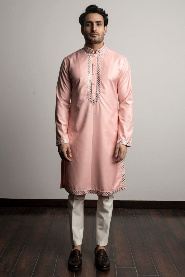 PINK MIRROR WORK KURTA SET