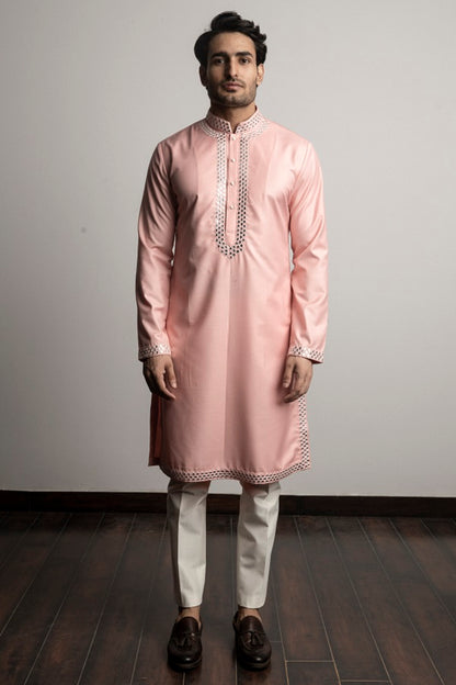 PINK MIRROR WORK KURTA SET