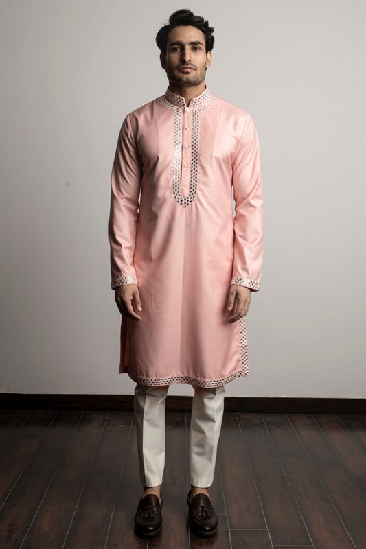 PINK MIRROR WORK KURTA SET
