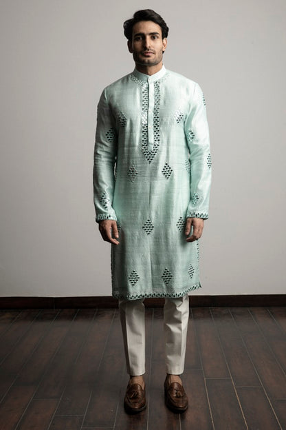 SEA GREEN MIRROR WORK KURTA SET