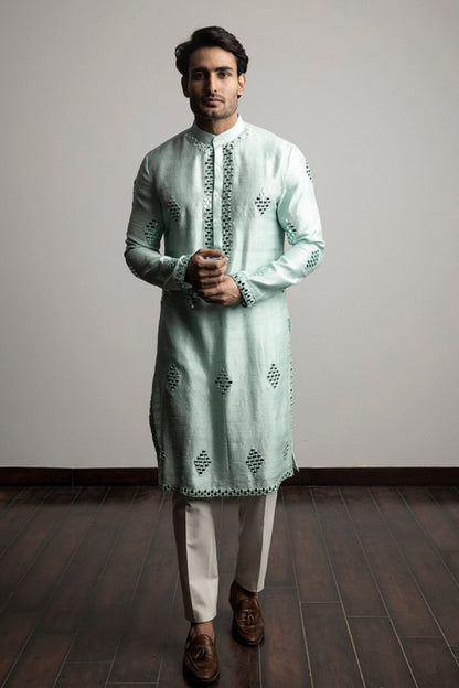 SEA GREEN MIRROR WORK KURTA SET