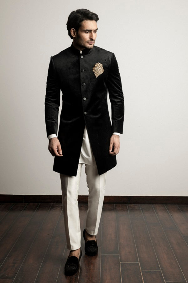 BLACK VELVET ZARI EMBROIDERY INDOWESTERN SET