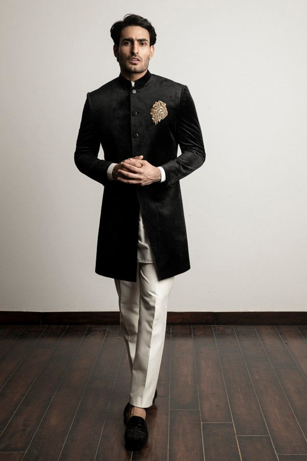 BLACK VELVET ZARI EMBROIDERY INDOWESTERN SET