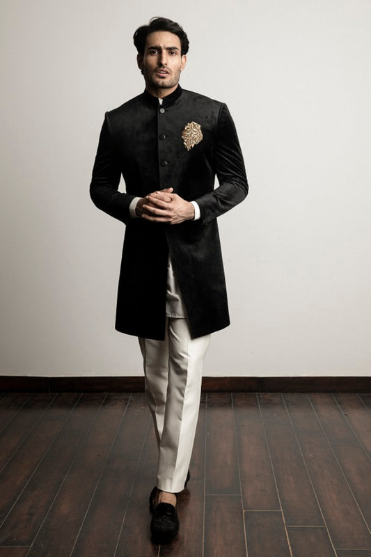 BLACK VELVET ZARI EMBROIDERY INDOWESTERN SET