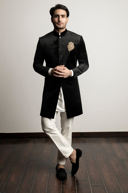 BLACK VELVET ZARI EMBROIDERY INDOWESTERN SET