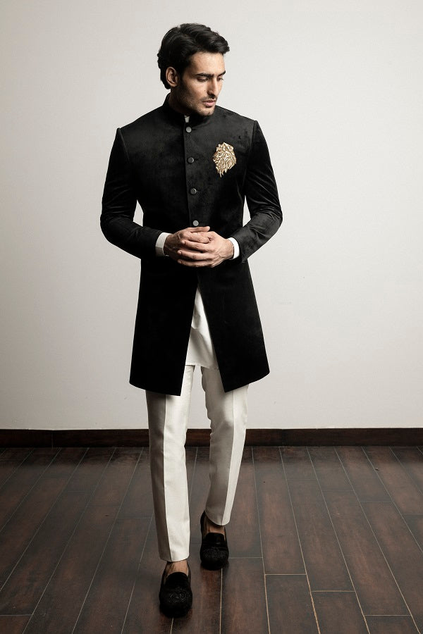 BLACK VELVET ZARI EMBROIDERY INDOWESTERN SET