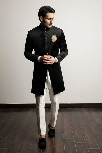 BLACK VELVET ZARI EMBROIDERY INDOWESTERN SET