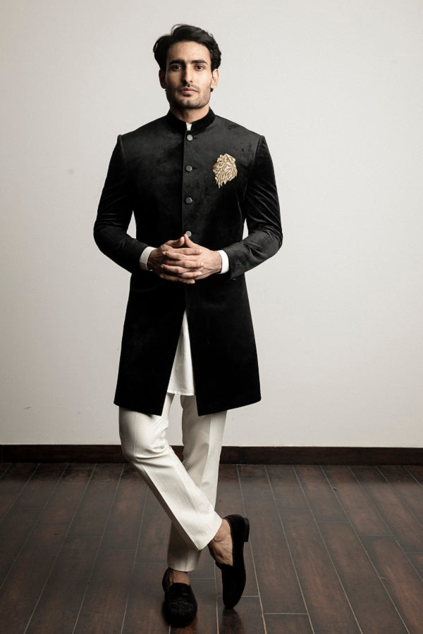 BLACK VELVET ZARI EMBROIDERY INDOWESTERN SET