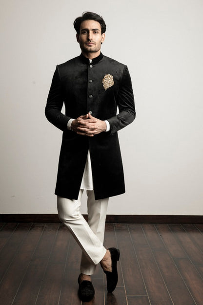BLACK VELVET ZARI EMBROIDERY INDOWESTERN SET