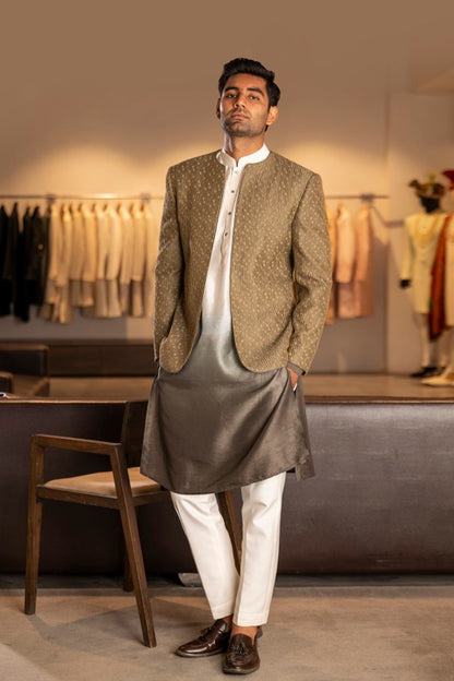 OLIVE THREAD WITH GLASS CUT EMBROIDERY OPEN INDOWESTERN