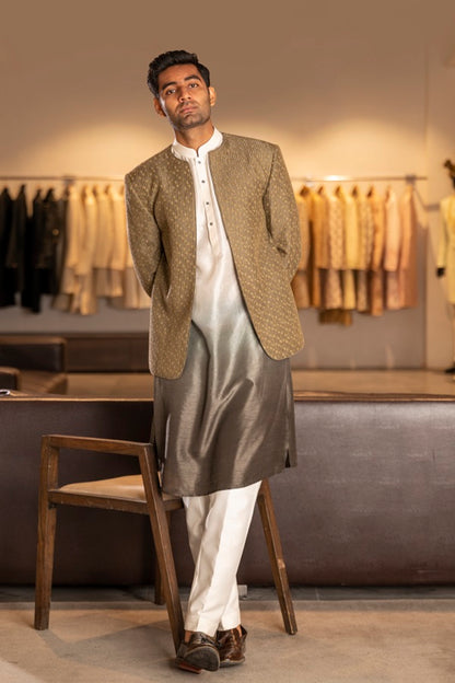 OLIVE THREAD WITH GLASS CUT EMBROIDERY OPEN INDOWESTERN